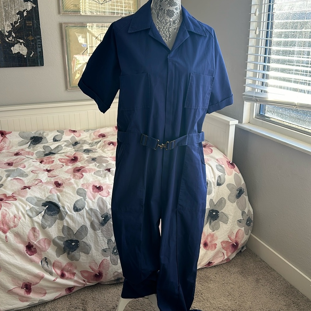 Vintage 1970s Blue Para Suit Jumpsuit Coveralls Short Sleeve Mens 44 Reg